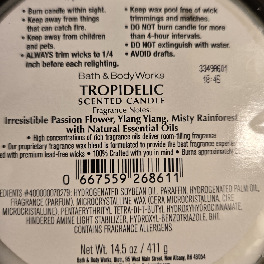 Bath & Body Works TROPIDELIC 3 Wick Candle - Picture 3 of 3